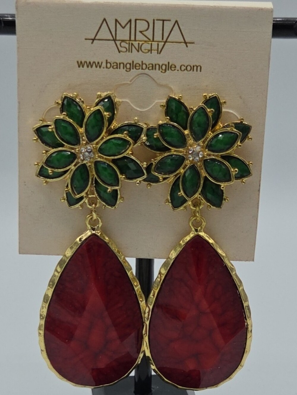 5 for $25! Amrita Singh Green Floral and Red Teardrop Earrings